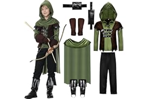 JONRRYIN Kinder Robin Hood Kostüm, Bogenschütze Kinder Kostüm, Prinz der Diebe Kostüm für Jungen, Waldläufer Krieger Jungenkostüm für Kinder zu Karneval, Fasching, Fastnacht
