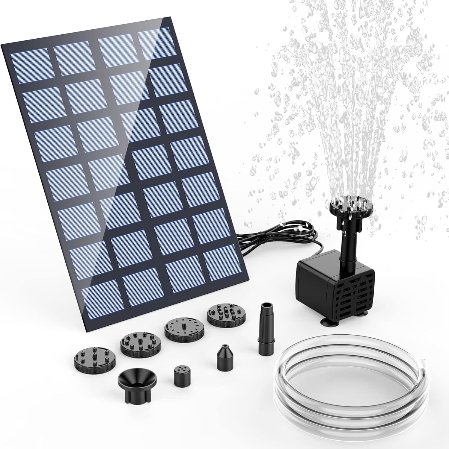 AISITIN Solar Fountain Pump, DIY 2.5W Solar Water Fountain with 6 Nozzles & Transparent Hose, Eco-Friendly Water Pump for Bird Bath, Pond, Garden Decoration