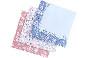 Giantree 3 Pcs Ladies' Vintage Floral Handkerchiefs - Women's Embroidery Cotton Pocket Square Towels for Wedding Party