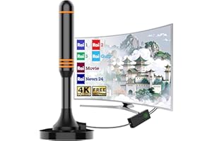 BIGEFEIXU Antenna TV - Antenna TV Interna Amplificatore Antenna TV Facile Installazione, Long Range Reception Antenna TV Interna Amplificata Potente Support 4K 1080p VHF UHF DVB-T, Cavo Coassiale 5 Metri