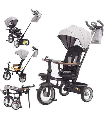 LIONELO Kinderfiets 2-in-1 Tris Plus, multifunctionele groeit met je kind van 9 handen tot 5 jaar, draaibare zitting, grote PU-wielen, buggy- kinderwagen, driewieler tot 25 kg (GREY STONE