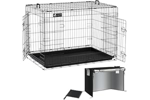 VOUNOT Hundekäfig Klappbar mit Abdeckung, Hundebox Auto Hundetransportkäfig mit Doppeltüren, 2 Transportgriffen & Bodenschale, XL 107x70 x78 cm, Schwarz