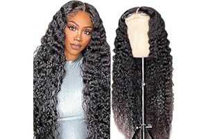 AiPliantfis Pelucas Mujer Pelo Natural Peluca Pelo Humano Mujer Human Hair Wig 4x4 Lace Wig Deep Wave Wig Glueless Wig Lace Closure Wig with Baby Hair Natural Black Wig 24 Inch