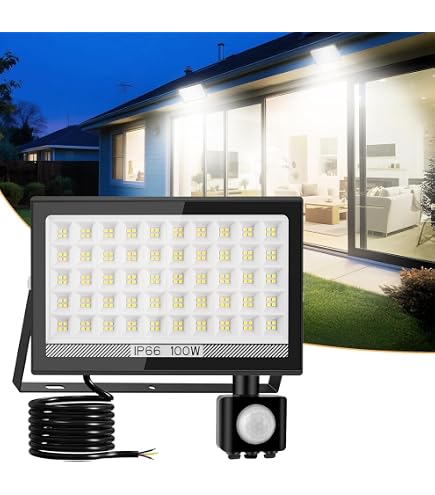 Lightasea Faro LED Da 100 W Con Sensore Di Movimento, 10.000 Lm, Con Telecomando, Bianco Freddo 6500 K, Ultra Luminoso, Impermeabile IP66, Per Giardino, Garage E Patio