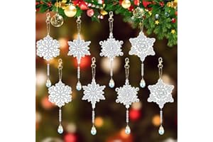 FENYW 8 Pezzi 5D Pittura Diamante Portachiavi Fiocco di Neve, DIY Diamond Painting Portachiavi Pittura Ciondolo Natalizio con Pittura con Diamanti Pittura a Diamante Kit per la Decorazione Regalo