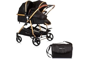 MON MOBILIER DESIGN DUO SMART - Cochecito gemelos o niños juntos, ancho 79 cm, color negro sin acogedor