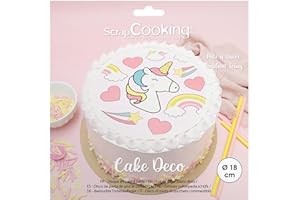 ScrapCooking - Disque de Pâte à Sucre Licorne Ø 18cm - Décoration Gâteau Comestible - Imprimé Cœur, Arc-en-Ciel, Étoiles - Déco Alimentaire - Anniversaire, Fête - Rose - 7330