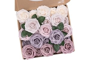 ‎N&T NIETING N&T NIETING Künstliche Blumen Rosen, 25 Stück Kunstrosen Blumen Fake Rosen Deko mit Stielen für DIY Hochzeitsfeier, Valentinstag, Muttertag, Babyparty, Zuhause Dekoration, Farbverlauf Lila