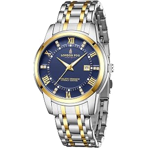 London Fog Regent Collection Analog Quartz Watch for Men with Round Dial and Stainless Steel Strap, Metal Case, Date Display, Luminous Hands & Hour Markers, Water Resistant