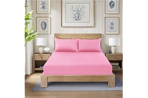 CHARKHAH Polycotton Fitted Sheet for Single Double King Super King Bed 200 Thread Count Anti Wrinkle Plain Bedding 25 cm Extra Deep Fitted Sheets Cover with Elastic Edges (Baby-Pink, Double)