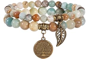 Farfume Pulseras de chakra para mujer - Pulsera de cristales de piedras curativas para mujer Piedras preciosas naturales Yoga Reiki Brazalete - Un juego de pulseras dobles