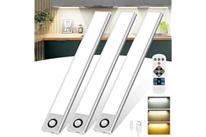 Wonkelly - Lámpara de armario LED con mando a distancia, 72 luces de gabinete con sensor de movimiento, 2200 mAh USB-C recargable, 3000 K/4000 K/6000 K, regulable, barra LED 30 cm para armario, 3