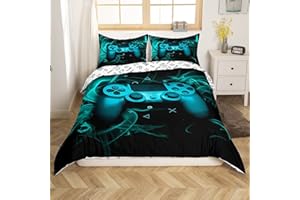 LOUSSIESD Set di biancheria da letto con copripiumino singolo con videogiochi, per ragazzi e bambini, motivo geometrico triangolare, set di 2 pezzi, per console di gioco, decorazione per la camera da