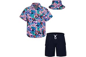 MOHEZ Boys Hawaiian Shirt and Short Set Summer Outfit Kids 2 Piece Festival Clothes Button Down Shirts Clothes Set For Kids