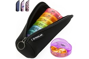 ‎YAKLIM Weekly Pill Boxes 7 Days 2 Times a Day Large Pill Box Organizer with Zipper Neoprene Sleeve XL 7 Days Round Travel Pill Organizer Daily AM PM Tablet Holder for Vitamin Supplement Pot