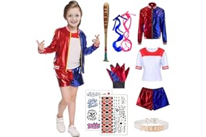 Ansamy Disfraz de Quinn para Niñas Mujer, Disfraz de Suicide Squad Escuadrón Cosplay Set - Camiseta Pantalones Chaqueta Guante, para Fiesta Halloween Carnaval