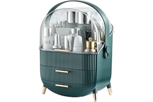 Alivio Multi-Function Makeup Case Dustproof Waterproof Cosmetics Storage Box, Makeup Organiser for Bedroom Bathroom Desktop Dressing Table (Dark Green)