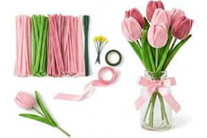 YY-JUNYING Pfeifenreiniger Blumen Set, 400 Stück Pfeifenputzer zum Basteln, Pfeifenreiniger zum Basteln，Chenille-Stiele für DIY-Blumenherstellungsset mit Blumendrähten, Gartenband, Staubgefäßen und Band