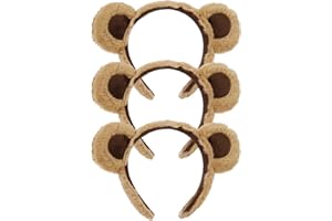UILYNIU 3 Pezzi Fascia per Cosplay di Animali, Orso Cerchietto Orecchie Costume Ainimali Bambino Costume Adulti Halloween Orecchie di Orso Fascia, Fascia Capelli per Festa Tema di Natale (Marrone, M)