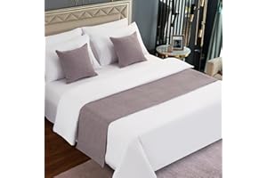 AMBERIS Camino De Cama Gris Claro, Imitación de Lino Bufanda De Cama Moderna De Suave Que No Se Decolora