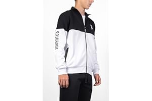 HERMET Juventus, Blusa Homewear in Felpa Garzata, Abbigliamento da Casa, Bianco e Nero con Logo della Juventus, in Cotone, Full Zip