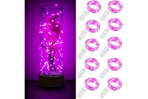 Guezuvoru Lot de 10 guirlandes lumineuses LED à piles 1m 10 LED fil d'argent rose étanche bouteille étoile guirlandes lumineuses pour Noël fête de mariage chambre décoration extérieure intérieure