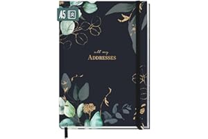 HÄFFT paper&you® - Rubrica per indirizzi A5 con registro A-Z [fiori di chiaro di luna] libro per contatti, compleanni e password, sostenibile e rispettoso dell'ambiente