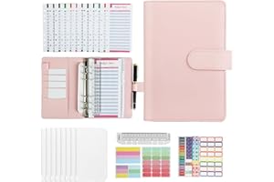HISDRICUS Raccoglitore ad Anelli A6, Budget Binder, Money Binder,Con 12 fogli di budget e 8 tasche con cerniera trasparenti, adatte per conservare contanti, francobolli, buoni sconto, ecc(Rosa)