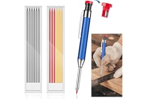 MEUKCEZ 13 Pcs Crayon Chantier Kit, Feutre de Marquage Mecanique, Crayon Menuisier, Inclut 1 Crayon de Construction et 12 Mines de Rechange en Couleurs Variées, Idéal pour Menuiserie et Maçonnerie