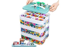alouweekuky Boite Rangement Plastique pour Lego Briques, 3 Couches Boite Rangement pour Lego avec Couvercle, Enfant Jouets Empilable Organiseur Transparent avec Compartiments pour Ranger les Jouets