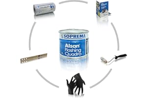 SOPREMA GMBH ALSAN Flashing Quadro - PROFI PACK - Komplettset | 5,0 kg Flüssigkunststoff | 1 Rolle Alsan Vlies | 1 Paar Handschuhe | 1 Rührholz | 1 Farbwalze | Verlegeanleitung | Farbe RAL 7012 - basaltgrau
