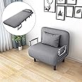 HOCC Convertible Sleeper Chair Bed, 4-in-1 Folding Sofa Bed with 6-Position Adjustable Backrest, Armrests and Pillow, Removable Lounge Sofa Lounger, Suitable for Indoor and Outdoor use (Grey)