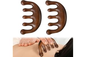 BYYT Zestaw 2 grzebieni Gua Sha, grzebień do masażu wykonany z drewna z szerokimi zębami, drewniany grzebień do włosów, grzebień z okrągłymi zębami, masażer skóry głowy