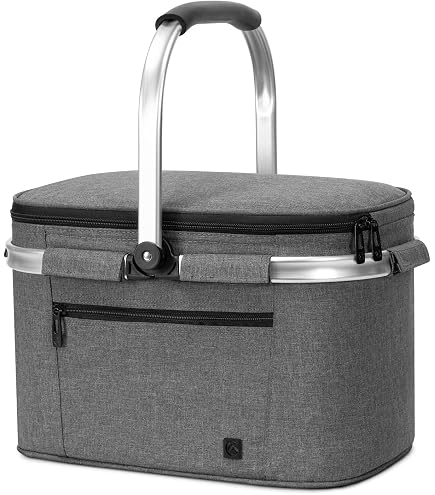 Cestino Pieghevole Per Spesa 30L Con Manici Imbottiti E Coperchio - Termico E Impermeabile - Per Shopping, Picnic, Campeggio E Spiaggia