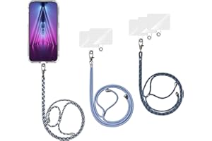 Olliwon 3 Pièces Tour de Cou Telephone Universelle Cordon de Collier avec 6 Patchs, Longe Porte-clés Lanière Compatible avec Coque de Téléphones Portables pour Smartphone (Bleu + Bleu Dégradé + Gris)