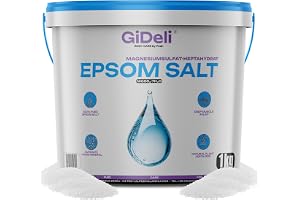 GiDeli Epsomsalt 1 kg i Hink - Rent Magnesiumsulfat, Farmakvalitet | Bittersalt för fotbad och fullbad, muskelavslappning, heptahydrat, för kroppsvård, peeling och trädgård, oparfymerad