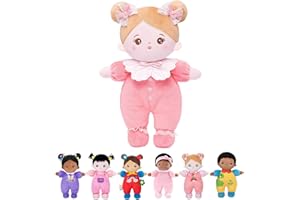 OUOZZZ Baby Puppe, Weiche Stoffpuppe mit Kleidung, Rosa Schleife Mini-Puppe Kuschelpuppe für Kinder ab 3 Monaten - Baby Geschenk zur Geburt Mädchen Jungen, 25cm