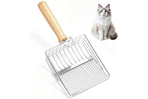 Connextion kattsandspade i metall, kattlådsspade, kattsandsspade med bekväm trähandtag, sandläckageavstånd 4/10 mm, kattsands