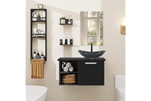 YU YUSING Set di Mobili da Bagno con Lavabo, Specchio, Portasciugamani, Arredo Bagno Completo, Mobile Lavandino Bagni da 71cm, Mensola Doccia 3 Ripiani, 2 Ripiani Muro, Set Rubinetti, Grigio Scuro