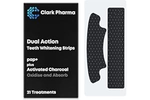 CLARK PHARMA Blanchissantes à Double Action - 21 Traitements | Formule Sans Peroxyde (Pap+) Avec Charbon Activé | 21 Bandes Pour Dents Supérieures et Inférieures | Kit Détachant