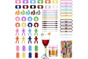 Hoiloie Glasmarkierer,65 Stück Glas Markierung,Trinkgläser Glasmarker,Glasmarkierer Silikon,Gläser Markieren für Weinglas, Champagnerglas,Cocktailglas,Martini-Glas,Bar Party Dekoration