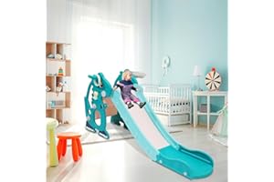 ‎DAROMIGO Daromigo 4-in-1 Kinderrutsche Mit Basketballkorb, Indoor Und Outdoor Ab 1-3 Jahre, 145 x 38 x 67 cm, Bis 35KG, Grün