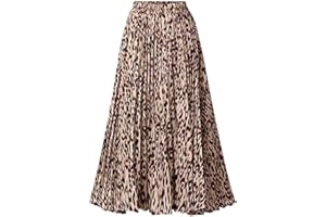comefohome Womens Leopard Print Skirt Long Maxi Elasticated Waist Pleated A Line Skirts Boho Ladies