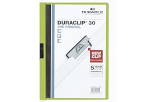 Durable 220005 Duraclip 30, Cartellina con Clip per Archiviare Documenti, Capacità 1 - 30 Fogli, Formato A4, Confezione da 25 Pezzi, Verde