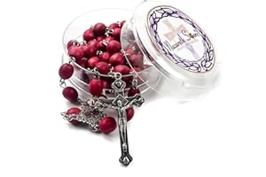 NAZARETH STORE Tienda Nazareth Rosario con Olor a Rosa Pétalo Rojo Cuentas Raras talladas Medalla de Jerusalén y Crucifijo Cruzado Plateado.