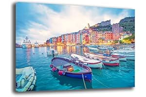 PRINTERLAND Quadro Moderno soggiorno MARE LIGURIA PAESAGGIO Quadri moderni da Parete XXL grande Stampa su tela Canvas Decorazione Murale muro Arredo Camera da letto Cucina (70x100 cm, Liguria)