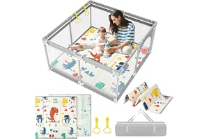 YOBWOK baby lekhage med matta,aktivitetscentrum för barn 120x120cm | Sidodörrar med Dragkedja,2 dragringar,Lekyta med Ventilerande Nät,halkfri bas,stabilt,skyddsgaller,Bärväska,0–48 månader