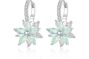 Josfeva Silver Hoop Earrings for Women, White Gold Plated Double Flower Hoop Earring with Cubic Zirconia, Hypoallergenic Crystal Hoop Earrings, Size:13mm * 22mm, Gift for Women Girls