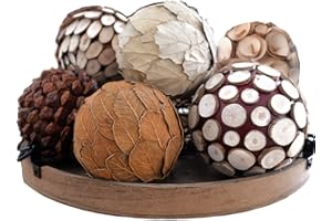 CIR OASES Decorative Filler Balls for Centerpiece, 6 PCS 3.5 Inch Natural Tone Bowl&Vase Filler Balls for Home Decoration, Dough Basket Fillers
