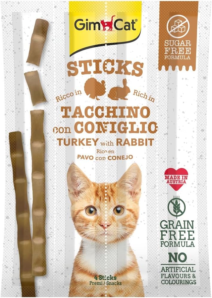 GimCat Sticks Hindi Etli Tavşan etli Tahılsız Ödül Çubukları 4lü 20 Gr